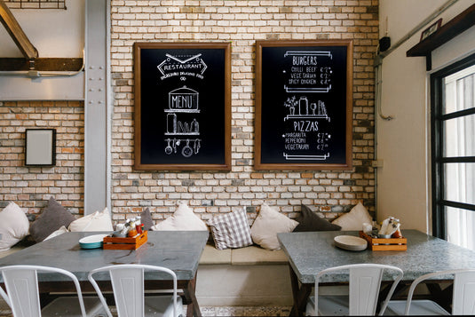 Securit Chalkboard Set - Universal Wall Chalkboard in Dark Brown 70x90 cm - Board + Waterproof Markers + Cleaner - in use