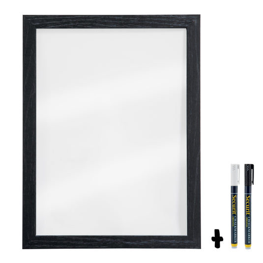 Securit Chalkboard Set - Medium Woody Transparent Wall Chalkboard in Black 30x40 cm (Pack of 6) - Boards + Waterproof Markers + Cleaner