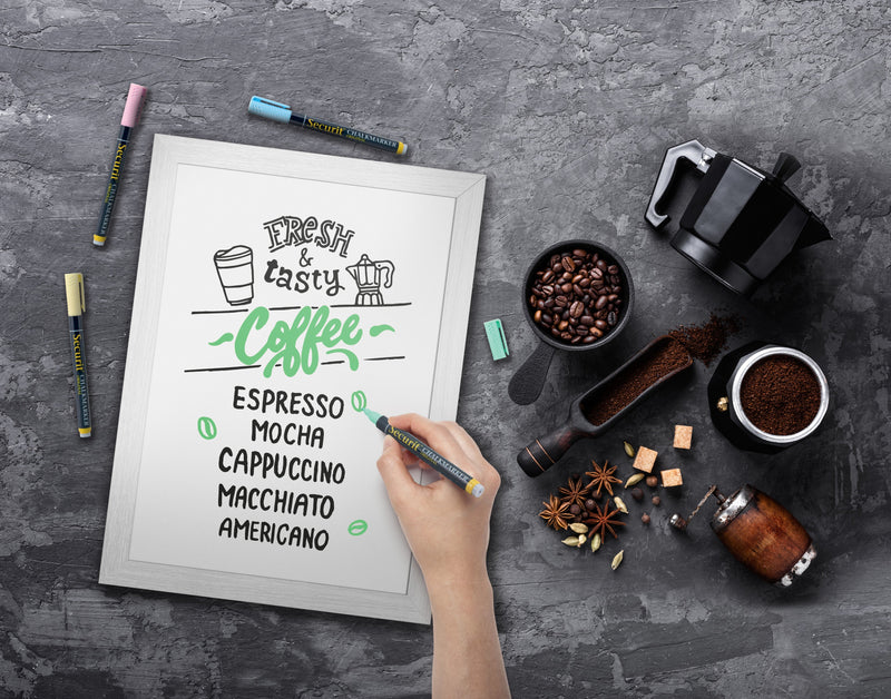Load image into Gallery viewer, Securit Chalkboard Set - Medium Woody White Wall Chalkboard 30x40 cm (Pack of 6) - Boards + Waterproof Markers + Cleaner
