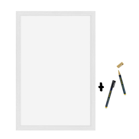 Securit Chalkboard Set - Large Woody White Wall Chalkboard 40x60 cm (Pack of 6) - Boards + Waterproof Markers + Cleaner
