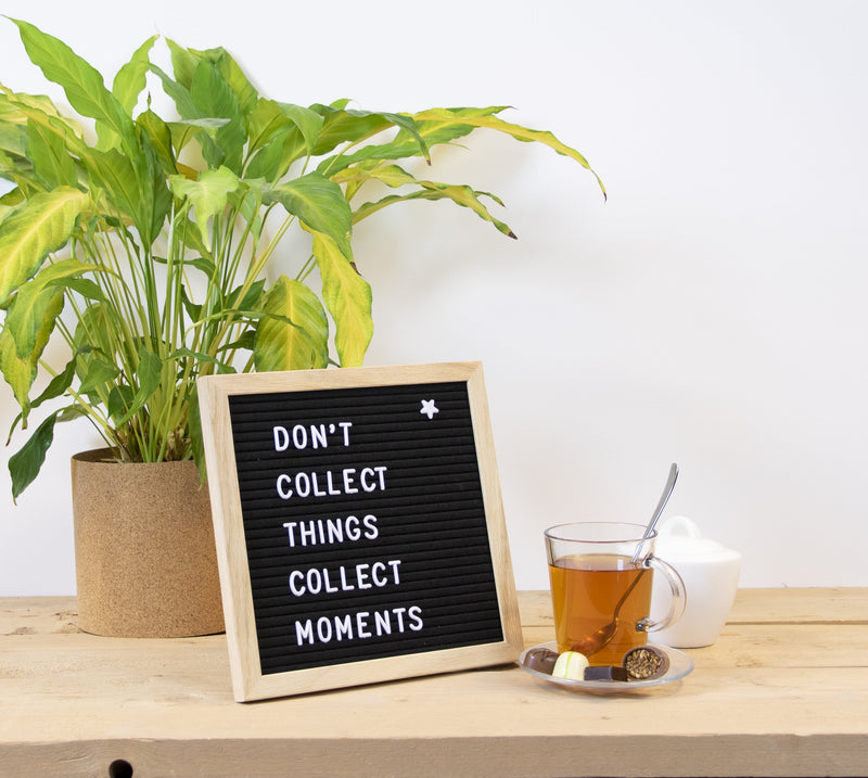 Load image into Gallery viewer, Letter Board &amp; Chalkboard Gallery Wall Set - 6 Teak Letter Boards + 6 Woody Chalkboards + Letters + White Chalk Markers - in use
