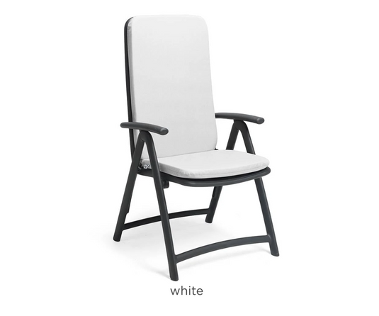 White Darsena armchair cushion by Nardi, soft fabric with tufted design, perfect for outdoor or indoor seating comfort.