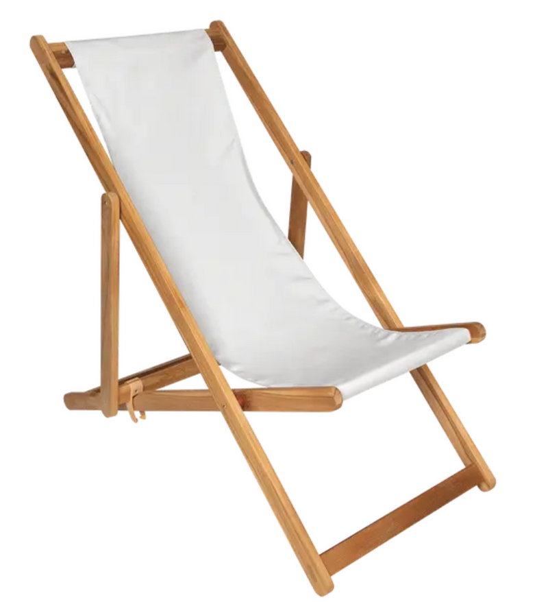 Load image into Gallery viewer, White Fermob IBIZA teak deck chair with a sleek, modern design, perfect for outdoor lounging and relaxation.
