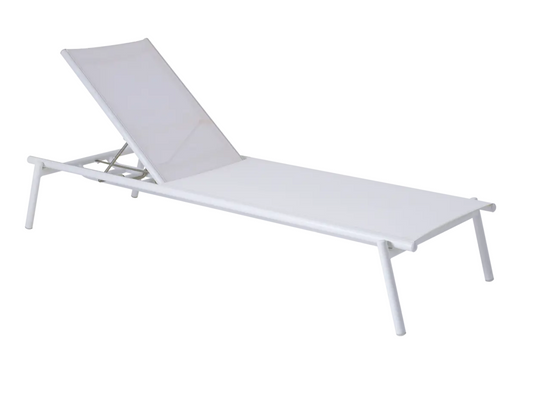 White Fermob Pilotis V. Batyline® sunlounger with a sleek design, perfect for poolside or outdoor lounging.