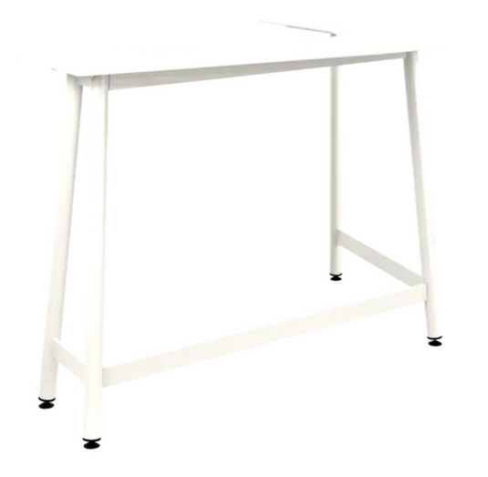 White Fermob Bolder Corner Bar Stool with sleek metal frame, designed for outdoor garden or campus seating.