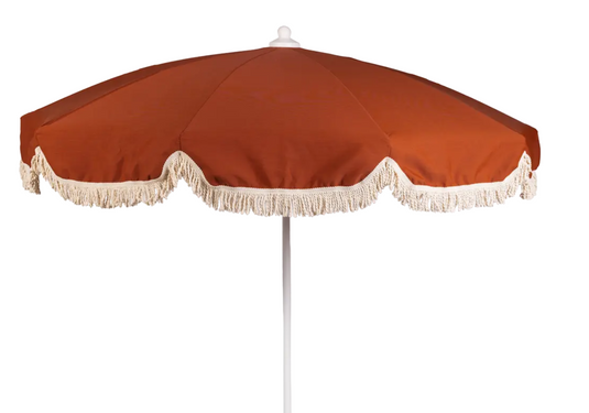 White aluminium Fermob outdoor parasol with 250cm diameter, lightweight and durable, suitable for commercial or cafe outdoor use.