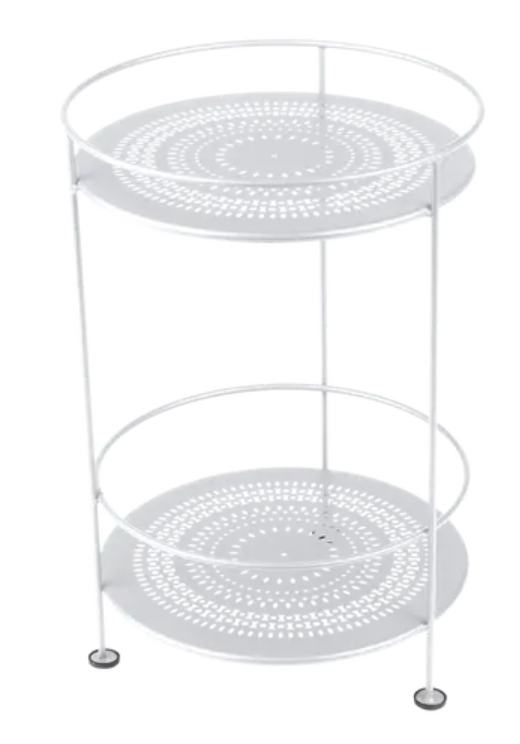 Load image into Gallery viewer, White Fermob Guinguette side table with perforated double top, modern metal design, ideal for indoor or outdoor use.
