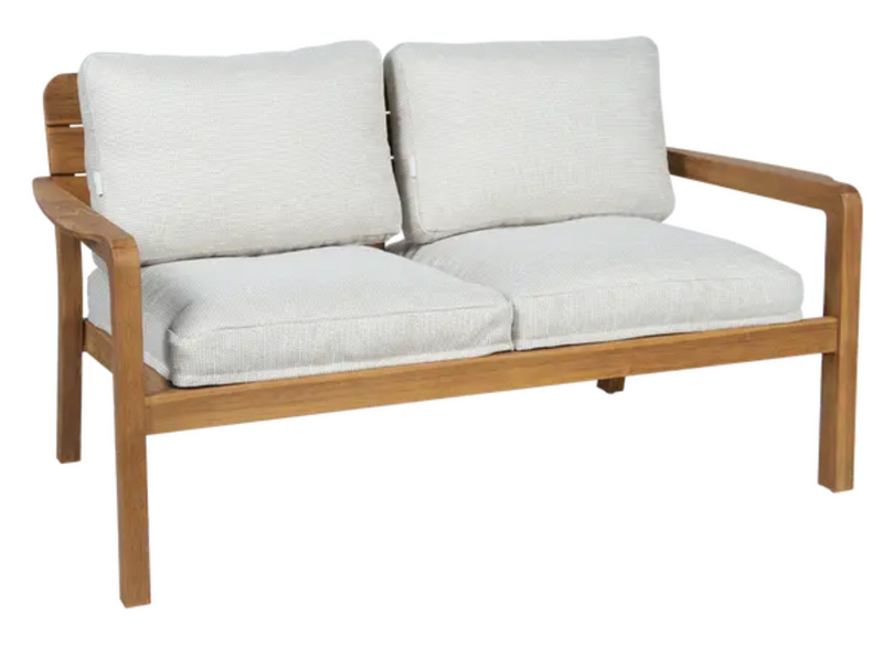Load image into Gallery viewer, Vlaemynck LODGE solid teak 2-seater outdoor sofa with woven wicker design, ideal for patio or garden seating.
