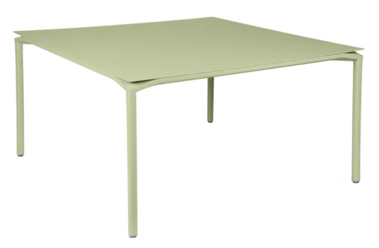 Willow green Fermob square dining table, 140x140 cm, designed for eight seats, made of durable metal.