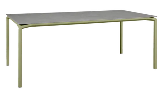 Fermob CALVI Kreta mineral dining table, 195x95 cm, eight-seater with willow green durable tabletop for outdoor dining.
