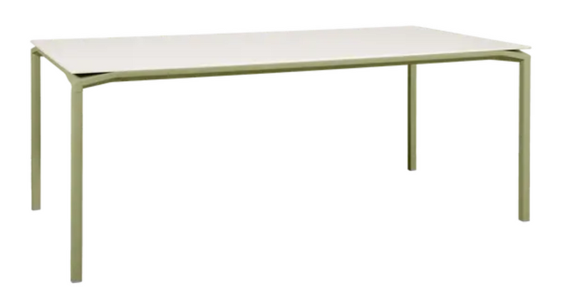 Load image into Gallery viewer, Fermob Calvi Aeris mineral dining table in willow green, 195 x 95 cm, eight-seater outdoor table with modern design.
