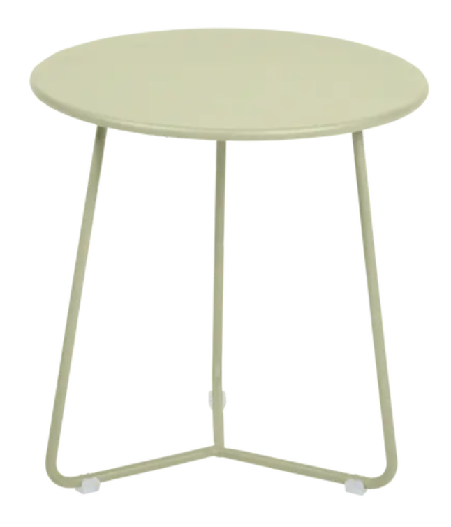 Load image into Gallery viewer, Willow green Fermob small occasional table with a round top and slender legs, 34cm diameter, ideal for living room or patio.
