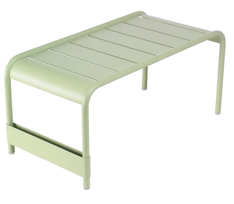 Load image into Gallery viewer, Willow green Fermob Luxembourg large low table and bench measuring 86x44 cm, featuring a sleek, modern design for indoor or outdoor use.
