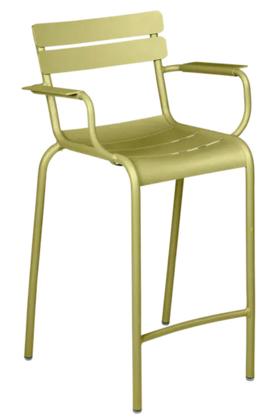 Willow green Fermob Luxembourg high bar armchair with a sleek design, perfect for modern outdoor or indoor seating.