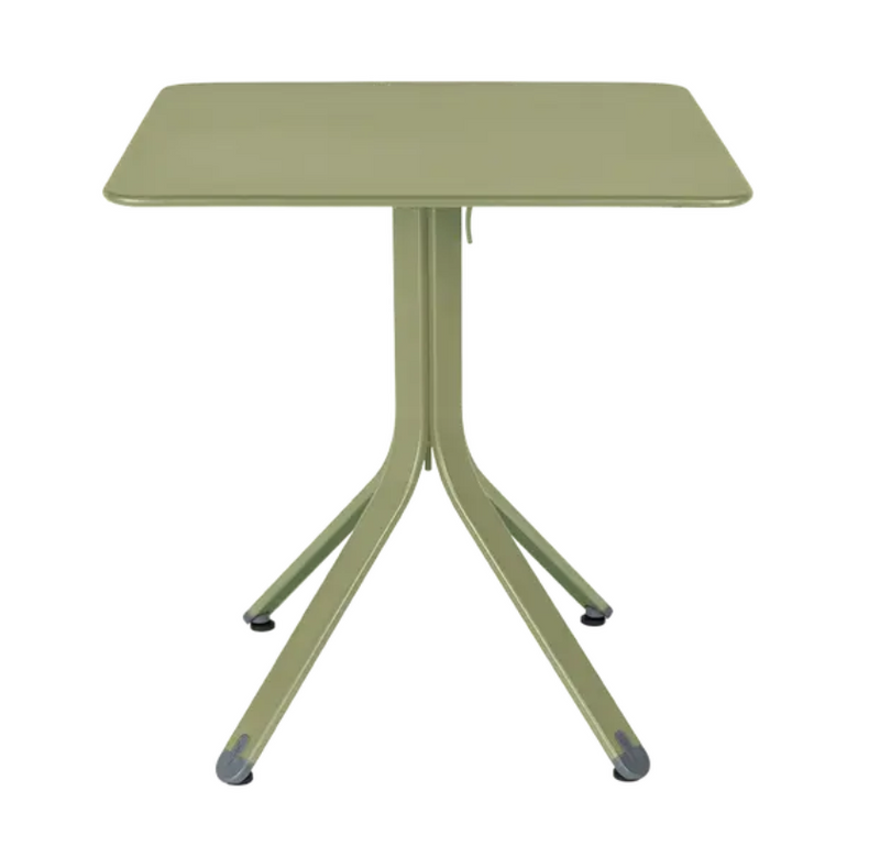 Load image into Gallery viewer, Willow green Fermob Rest'O folding outdoor metal table, 71x71cm, showing the compact, lightweight design suitable for outdoor use.
