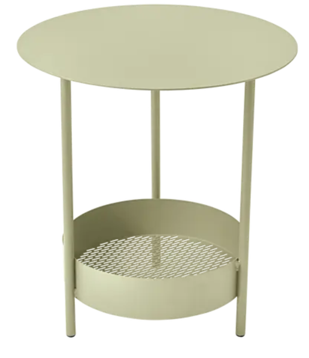 Load image into Gallery viewer, Willow green Fermob Salsa pedestal side table, outdoor furniture with a modern design, suitable for patio or garden use.
