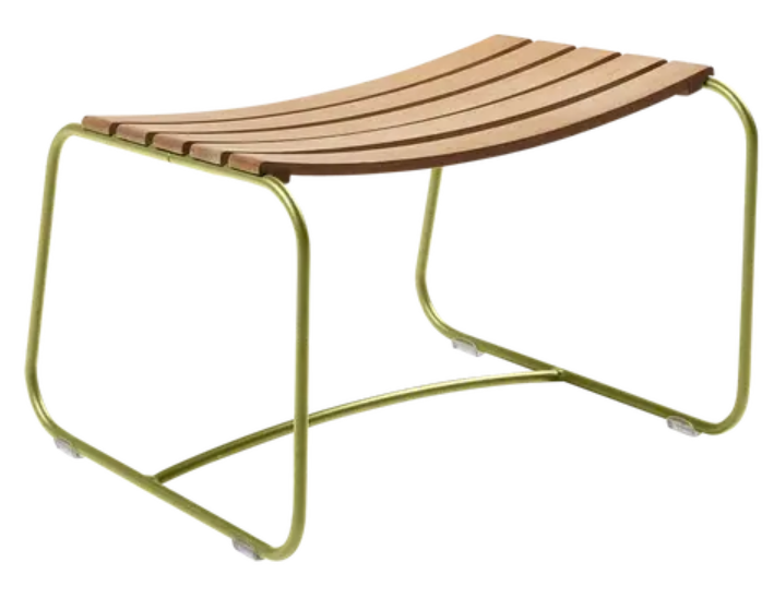Load image into Gallery viewer, Willow green Fermob Surprising Teak Footrest made of teak wood, designed for comfortable outdoor seating and relaxation.

