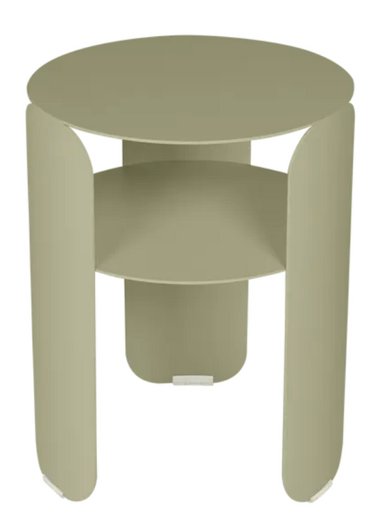 Willow Green Fermob Bebop Side Table with 35cm diameter, metal offset design, outdoor use, dark anthracite finish.