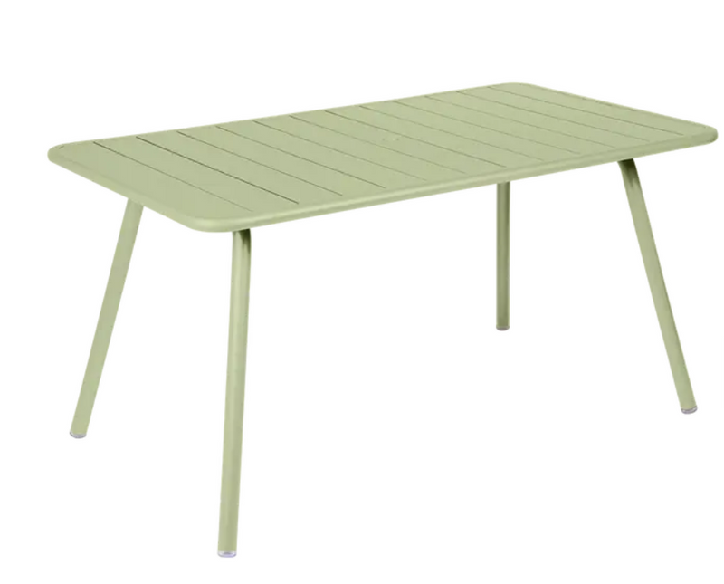 Load image into Gallery viewer, Willow green Fermob Luxembourg outdoor bar table, 143x80 cm, with a sleek design, suitable for patio or outdoor dining spaces.
