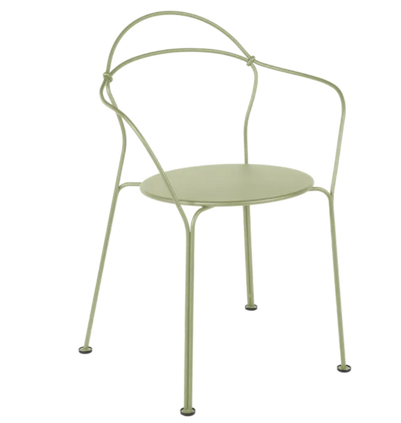 Load image into Gallery viewer, Willow green Fermob Airloop lounge chair made of metal, outdoor furniture with a modern, curved design for outdoor relaxation.

