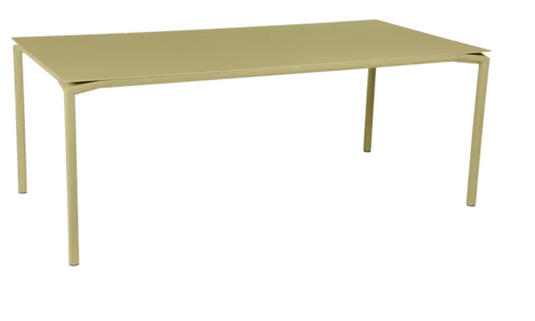 Willow green Fermob CALVI rectangular outdoor dining table, 195x95 cm, eight-seater with a modern design for indoor or outdoor use.