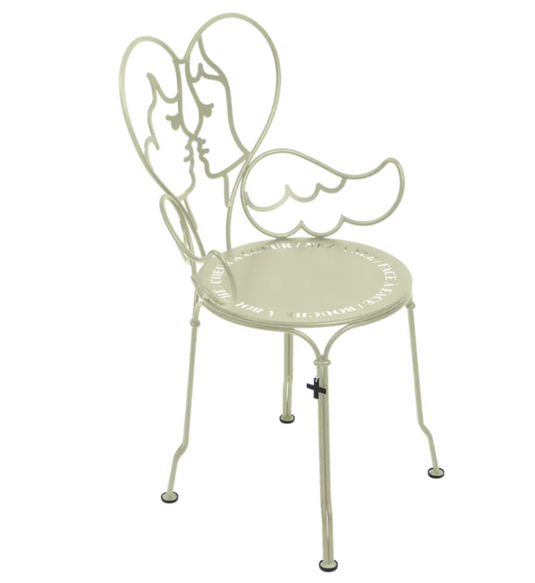 Willow Green Fermob ANGE metal outdoor chair with slatted seat and curved backrest, perfect for garden or patio use.