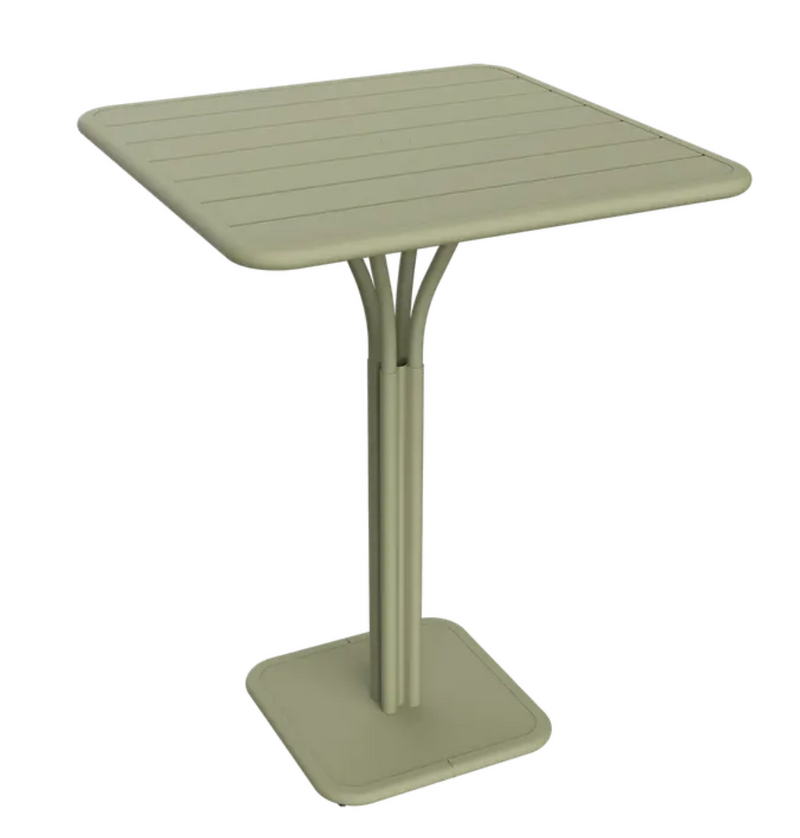 Load image into Gallery viewer, Willow green Fermob Luxembourg high pedestal metal table, 80x80 cm, outdoor furniture with sleek modern design.
