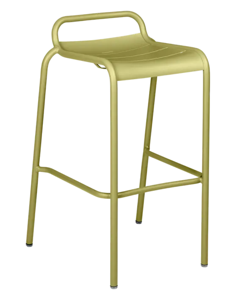 Load image into Gallery viewer, Willow green Fermob Luxembourg bar stool for outdoor dining, showcasing a sleek, modern design ideal for restaurant or home use.
