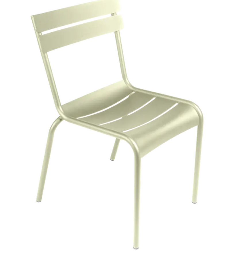 Load image into Gallery viewer, Willow green Fermob Luxembourg armchair with a metal frame, stackable design, suitable for outdoor restaurant or patio seating.
