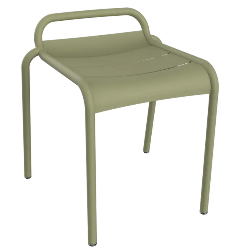 Load image into Gallery viewer, Willow green Fermob Luxembourg outdoor dining stool with a sleek, minimalist design, ideal for patio or garden seating.
