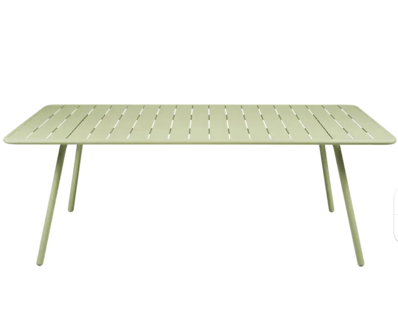 Load image into Gallery viewer, Willow green Fermob Luxembourg outdoor table, 210x100 cm, sturdy metal design for garden or patio dining and outdoor use.
