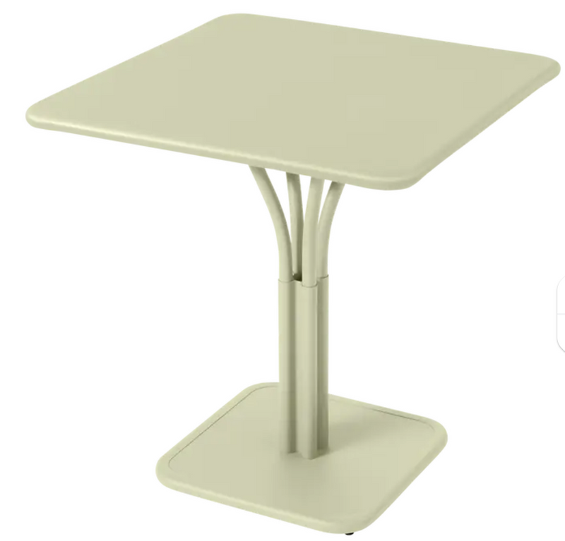 Load image into Gallery viewer, Willow green Fermob Luxembourg metal outdoor table with a solid top, 71x71 inches, ideal for patio or restaurant settings.

