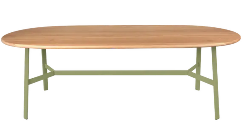 Load image into Gallery viewer, Willow Green Fermob SO'O Oval Oak Table 220x95cm, 8-seater solid wood dining table with elegant design.
