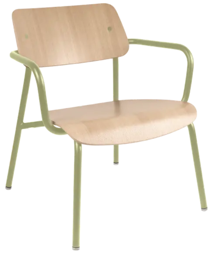 Load image into Gallery viewer, Willow green Fermob Studie Oak lounge armchair with metal frame, designed for stylish office or lounge seating.
