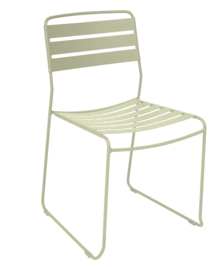 Load image into Gallery viewer, Willow green Fermob Surprising outdoor chair with a sleek metal design, ideal for restaurant or patio outdoor seating.
