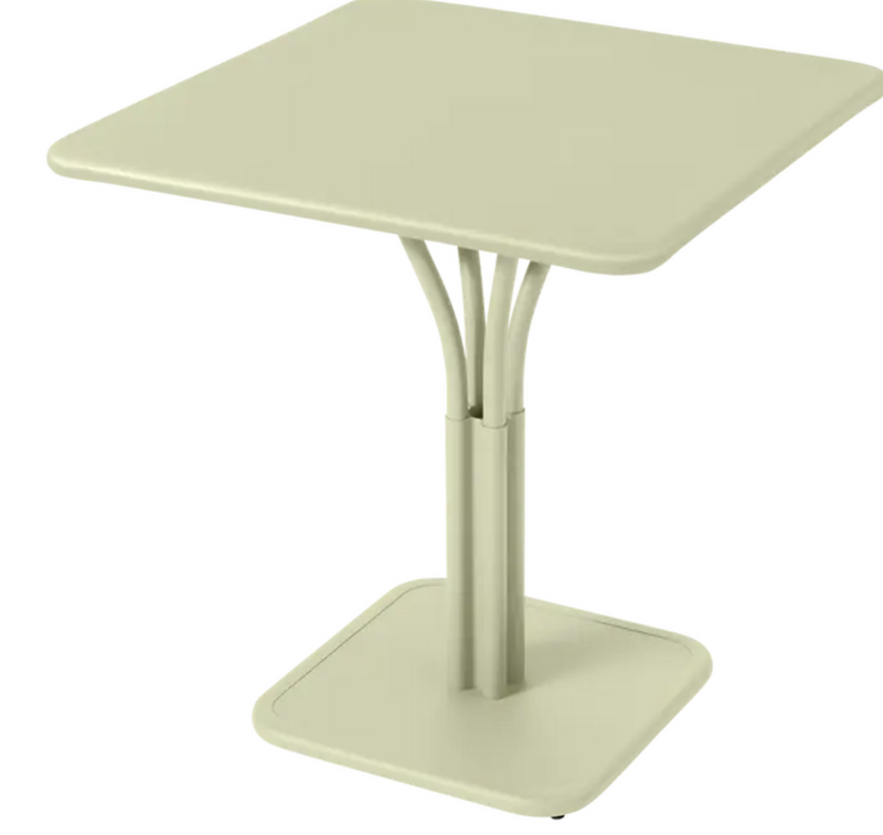 Load image into Gallery viewer, Willow Green Fermob Luxembourg metal outdoor table with solid aluminum top, 71x71 inches, suitable for restaurant or patio use.
