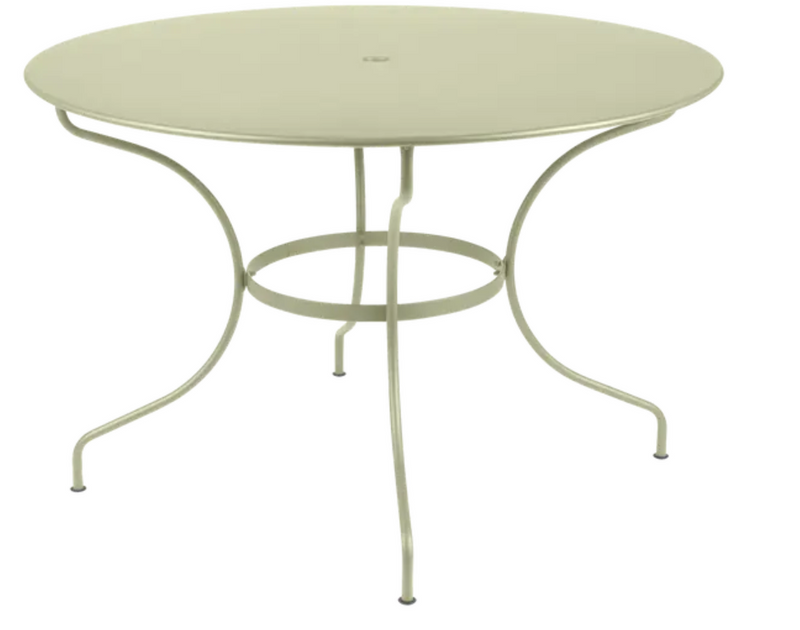 Load image into Gallery viewer, Fermob OPÉRA+ outdoor metal table with 117 cm diameter, six-seater design in Willow Green for patio or garden use.
