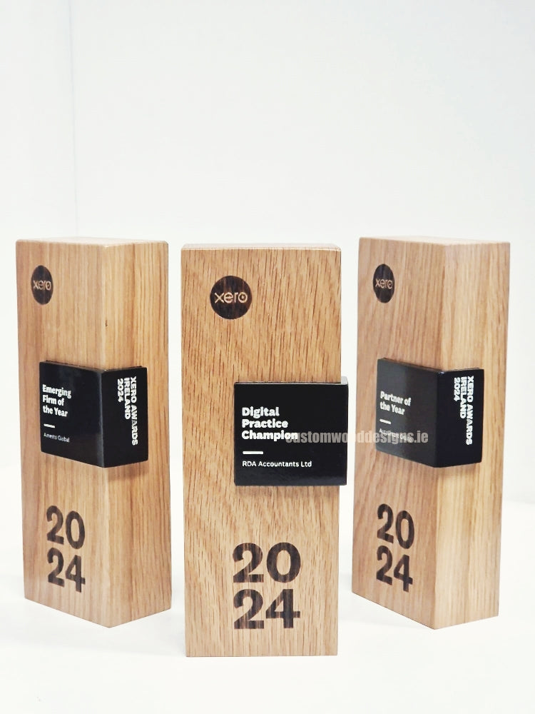 Load image into Gallery viewer, Custom Wood Designs awards featuring handcrafted wooden plaques with engraved custom awards for recognition and achievements.
