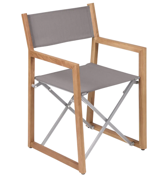 Fermob ZÉNITH teak folding armchair with a director’s style design, suitable for outdoor use and beach relaxation.