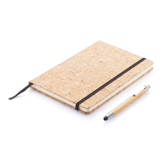 A5 cork notebook with pen/stylus pack of 25 Custom Wood Designs __label: Multibuy a5corknotebookcustomwooddesigns
