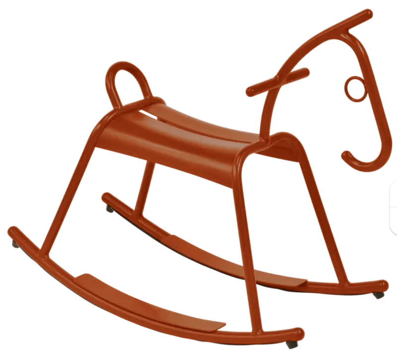 Load image into Gallery viewer, ADADA Rocking Horse – Fermob (Kids Restaurant Furniture) - Custom Wood DesignsFermob ADADA rocking horse for kids' restaurant corner, orange and white plush toy in a waiting area settingKids Corner Furniture Fermob24575205116695Candied Orange
