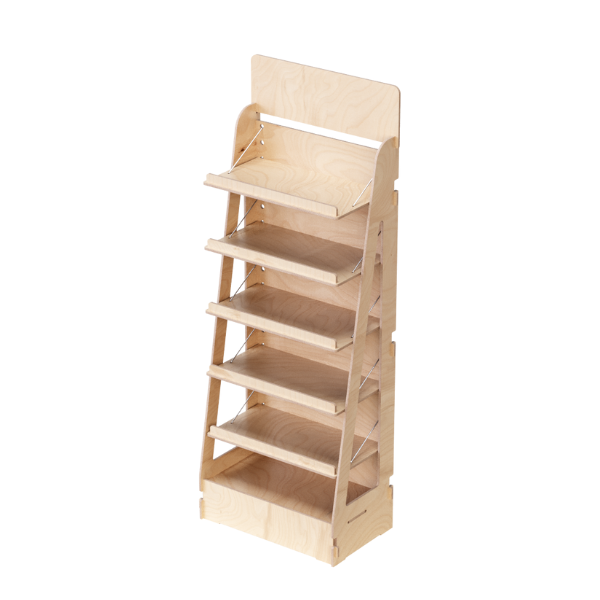 Load image into Gallery viewer, Adapti 600 eco-friendly adjustable wooden display stand with six shelves
