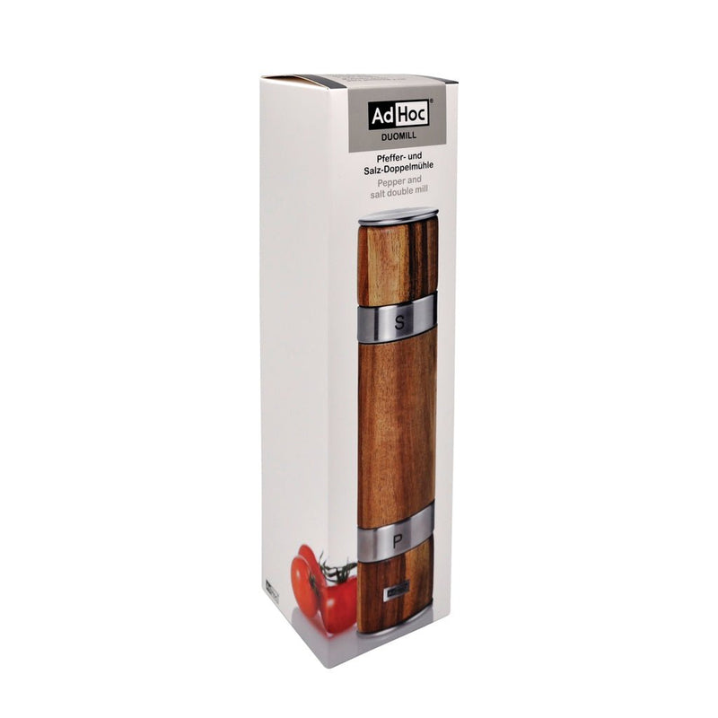 Load image into Gallery viewer, AdHoc Duomill Pepper and salt double mill - Custom Wood DesignsAdHoc Duomill Pepper and salt double millHome &amp; LivingRBMP90Stainless steel,Woodbrown
