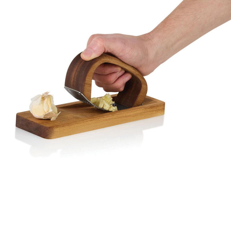 Load image into Gallery viewer, AdHoc RoccaAlio Garlic press with chopping board - Custom Wood DesignsAdHoc RoccaAlio Garlic press with chopping boardHome &amp; LivingRBGC01Wood,Stainless steelbrown
