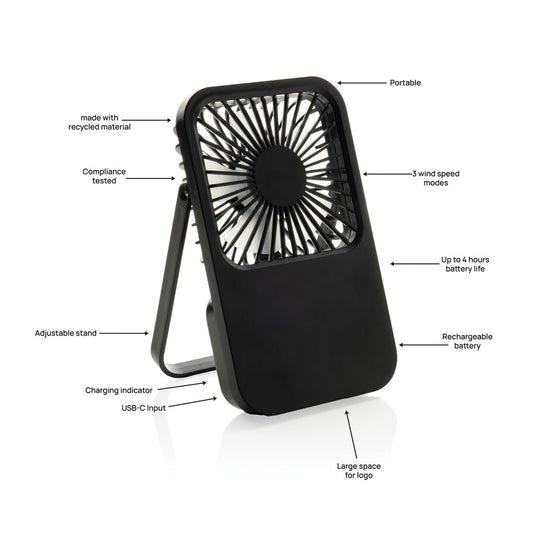 Aervina RCS recycled plastic re-chargeable desk fan - Custom Wood DesignsAervina RCS recycled plastic rechargeable desk fan by XD Collection, compact and eco-friendly, designed for phone and tablet accessories.Phone & Tablet accessoriesP457.0801Recycled ABSblack