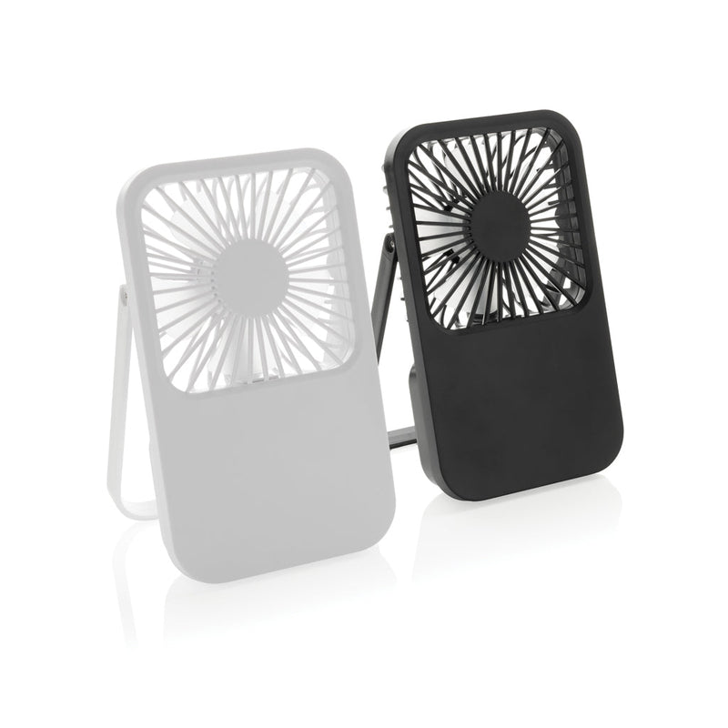 Load image into Gallery viewer, Aervina RCS recycled plastic re-chargeable desk fan - Custom Wood DesignsAervina RCS recycled plastic rechargeable desk fan by XD Collection, compact with adjustable tilt, designed for desktop use.Phone &amp; Tablet accessoriesP457.0801Recycled ABSblack
