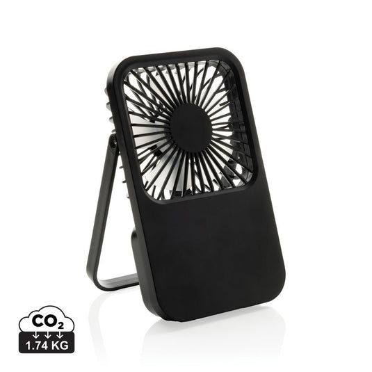 Aervina RCS recycled plastic re-chargeable desk fan - Custom Wood DesignsAervina RCS recycled plastic rechargeable desk fan from XD Collection, designed for phone and tablet accessories, shown on a desk.Phone & Tablet accessoriesP457.0801Recycled ABSblack