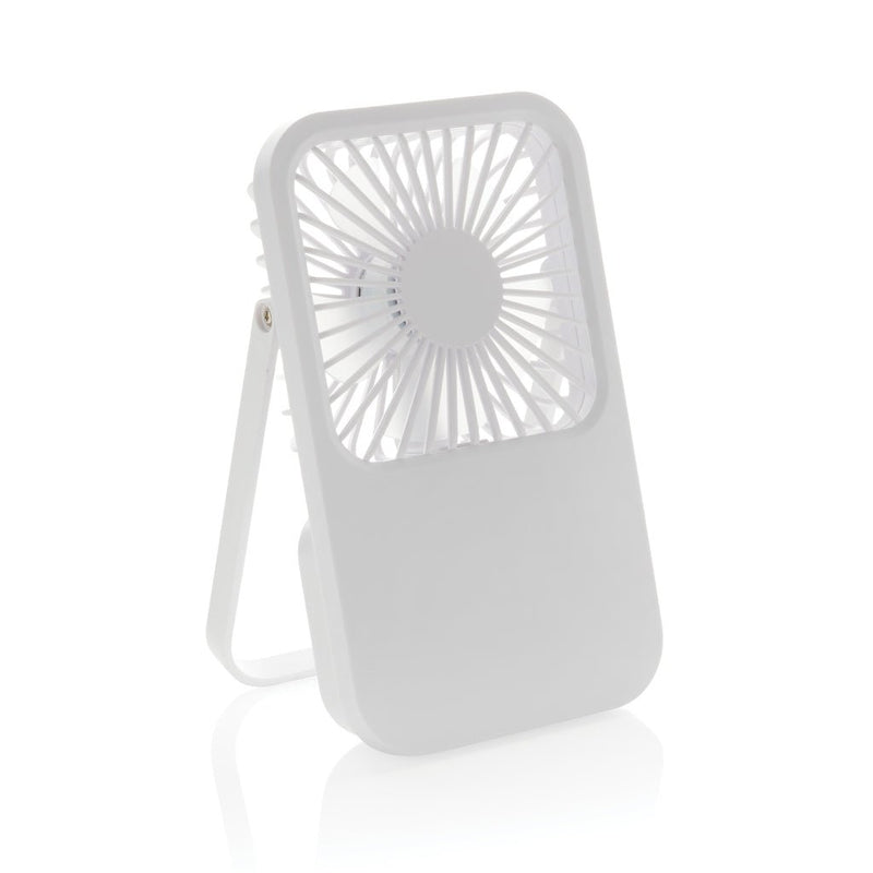 Load image into Gallery viewer, Aervina RCS recycled plastic re-chargeable desk fan - Custom Wood DesignsAervina RCS recycled plastic rechargeable desk fan by XD Collection, compact fan with adjustable settings on a desk.Phone &amp; Tablet accessoriesP457.0803Recycled ABSwhite
