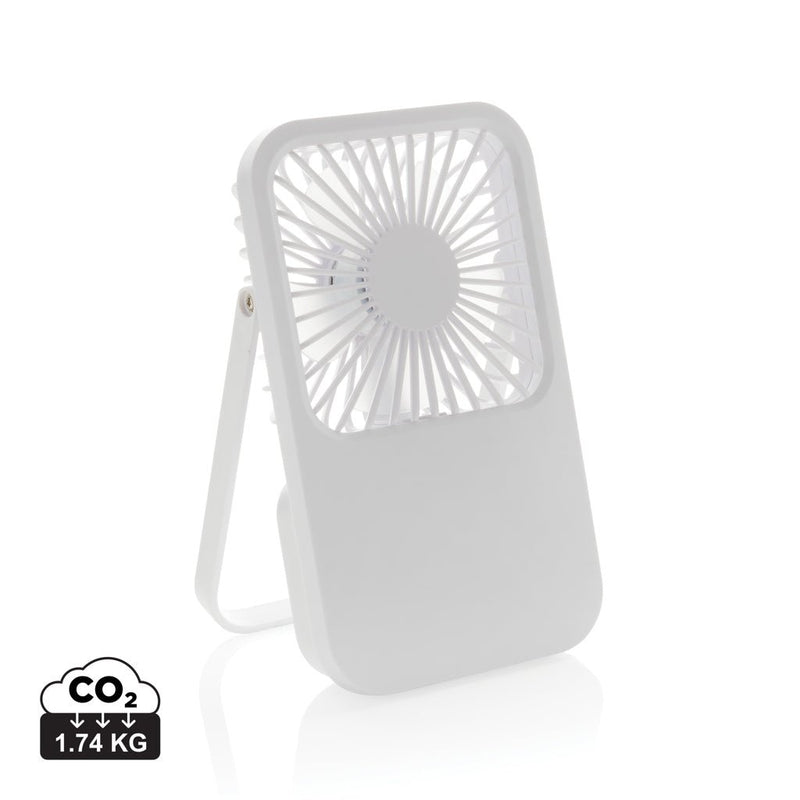 Load image into Gallery viewer, Aervina RCS recycled plastic re-chargeable desk fan - Custom Wood DesignsAervina RCS recycled plastic rechargeable desk fan by XD Collection, shown on a desk with electronic devices, eco-friendly design.Phone &amp; Tablet accessoriesP457.0803Recycled ABSwhite
