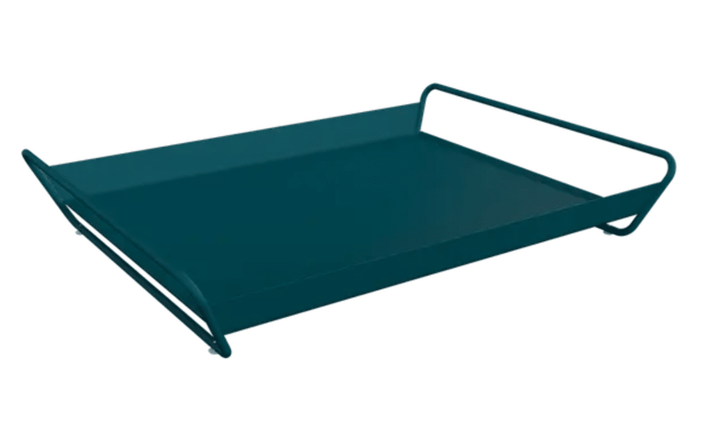 Load image into Gallery viewer, Fermob Acapulco Blue metal tray, 53 x 38.5 cm, outdoor use, with handles for serving or decoration.
